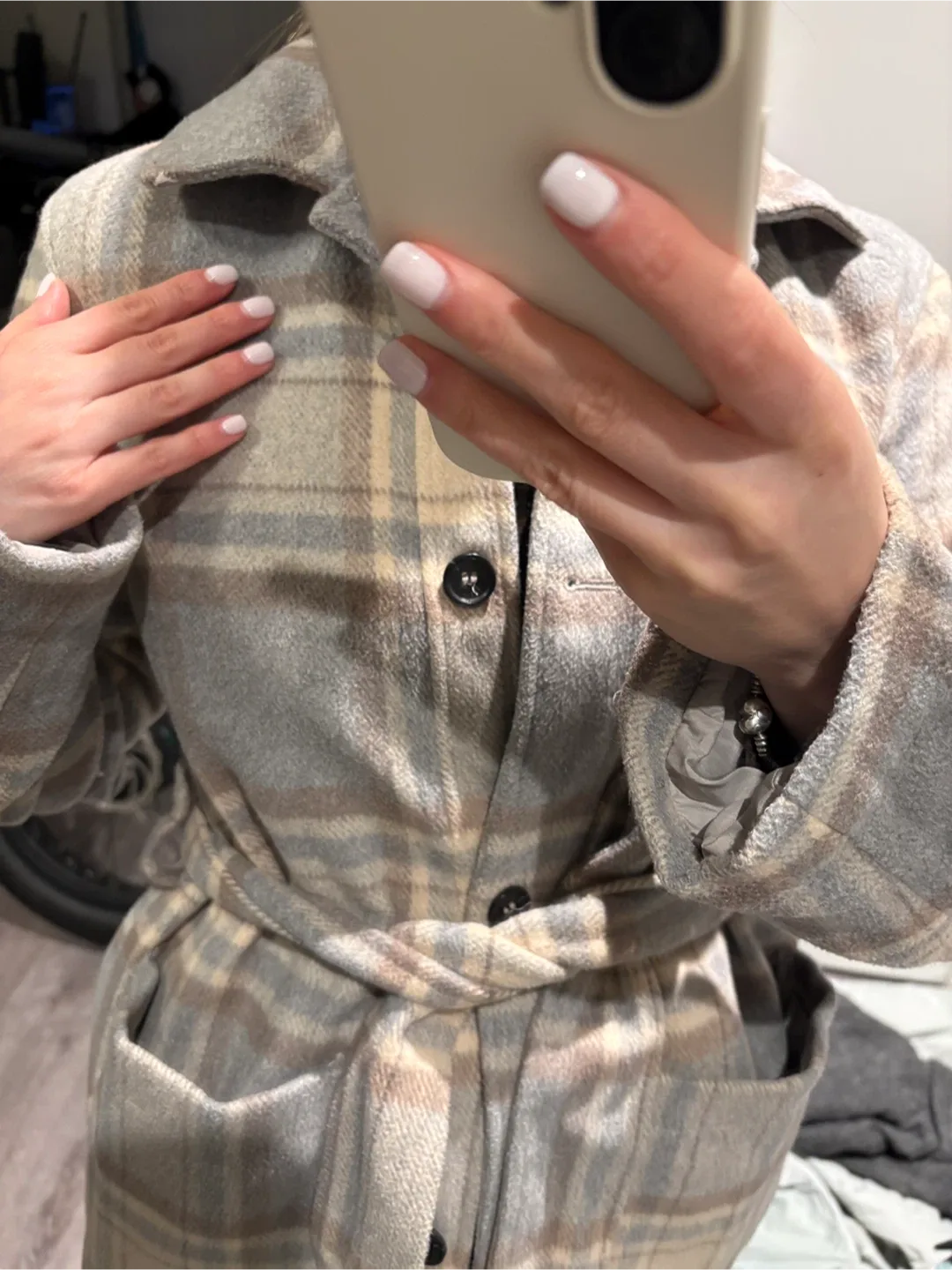 H&M Plaid Belted Jacket - Size XS image indicator(3)