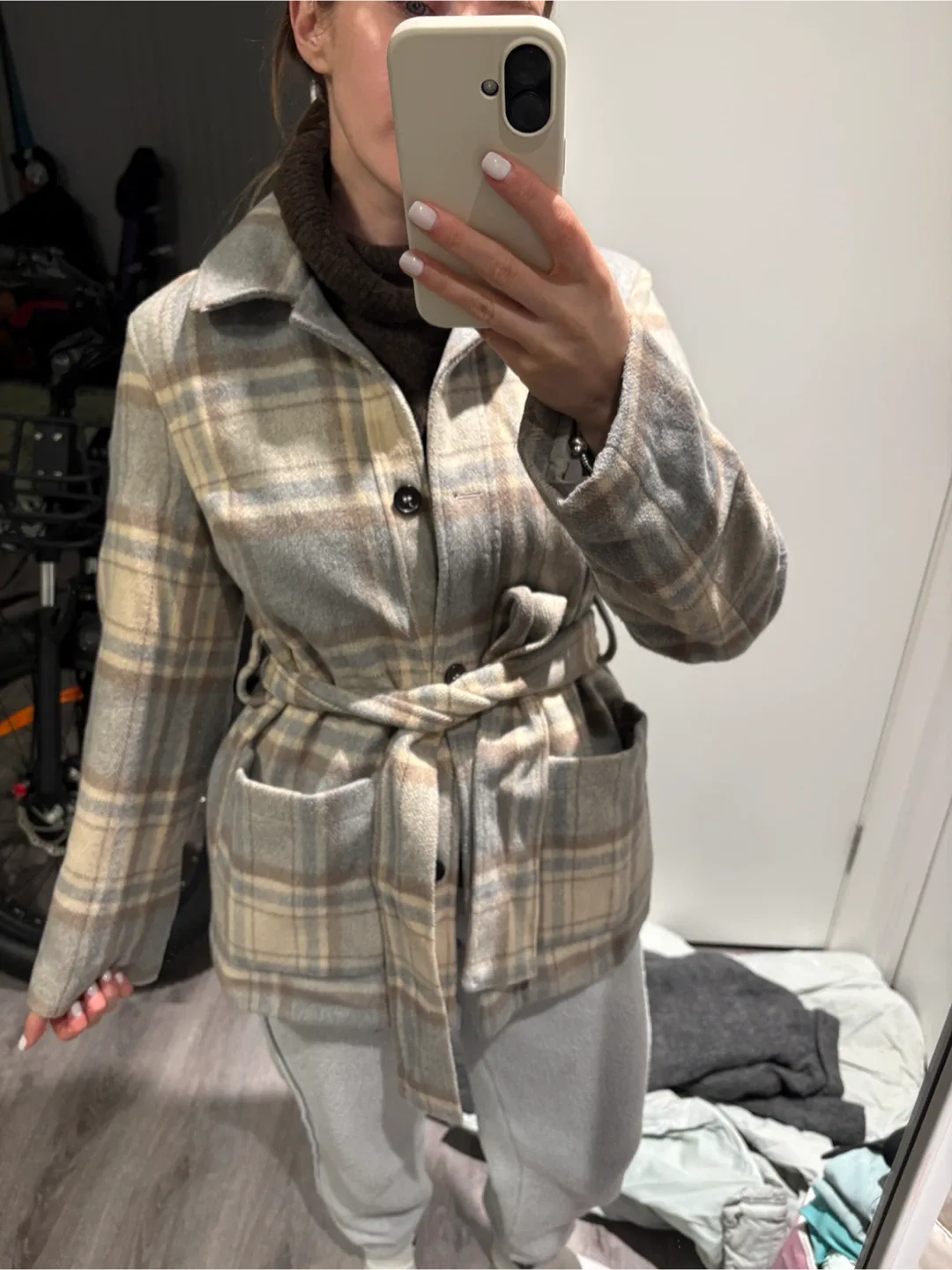 H&M Plaid Belted Jacket - Size XS