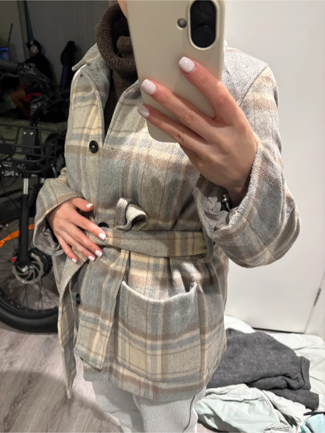 H&M Plaid Belted Jacket - Size XS image indicator(2)