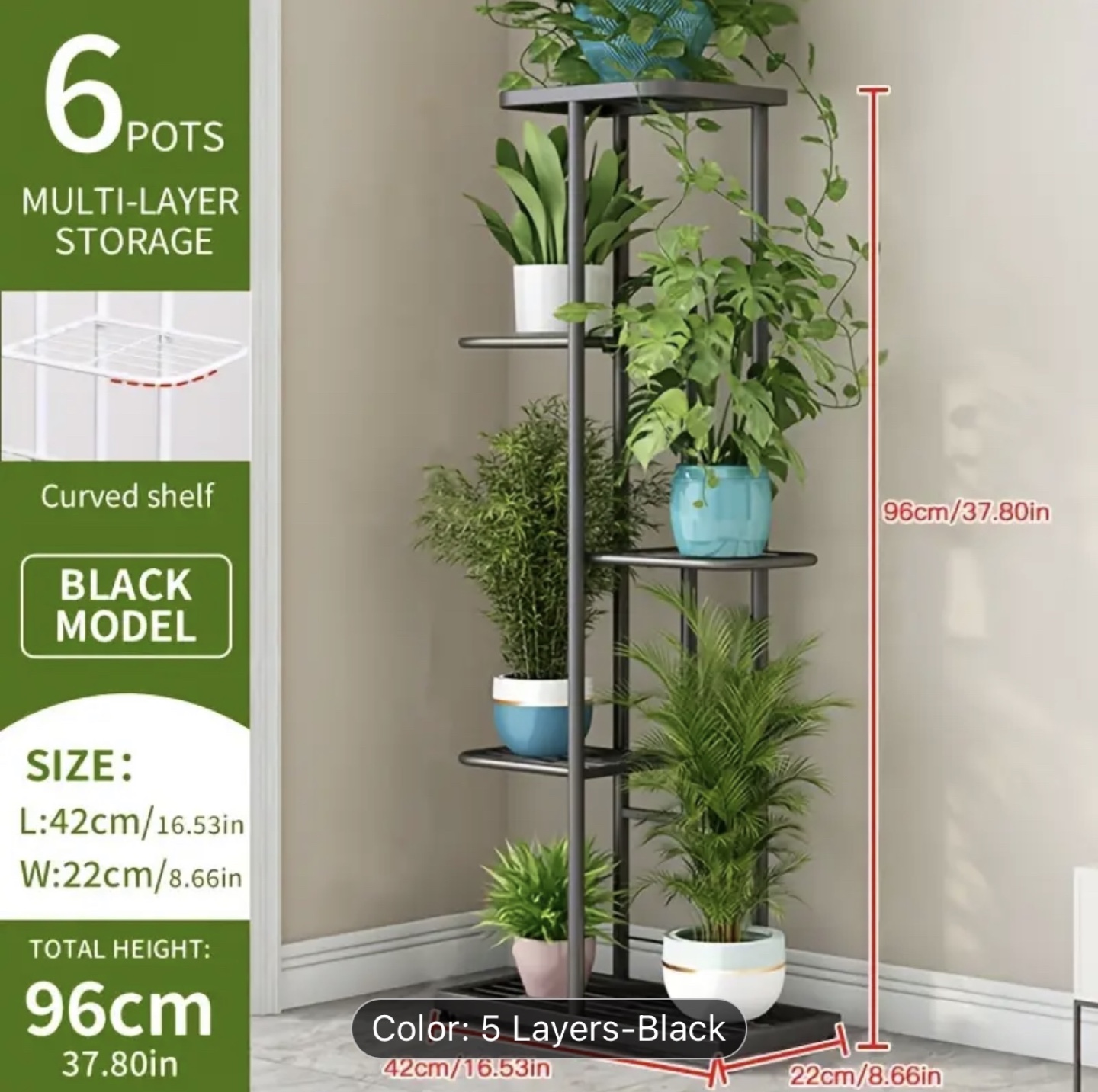 Brand New-Black 6-Pot Multi-Layer Plant Stand