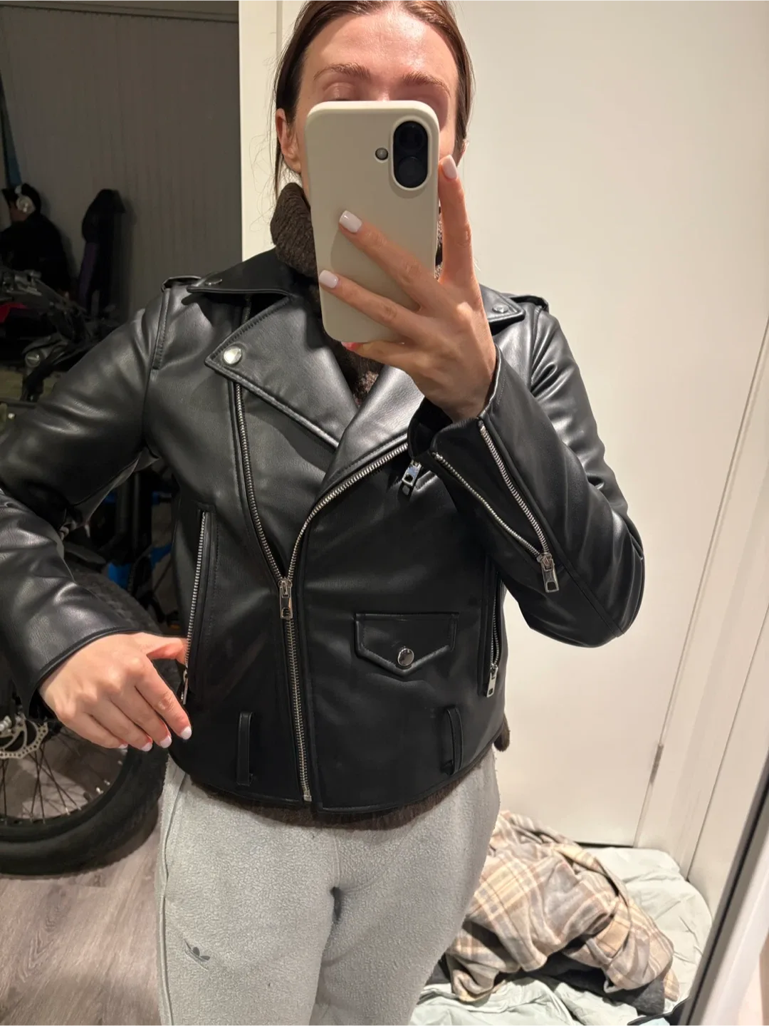 Zara Black Faux Leather Biker Jacket - Size S