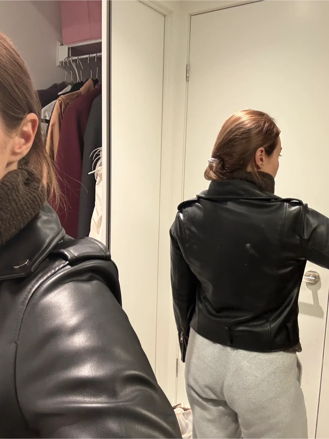 Zara Black Faux Leather Biker Jacket - Size S image indicator(5)