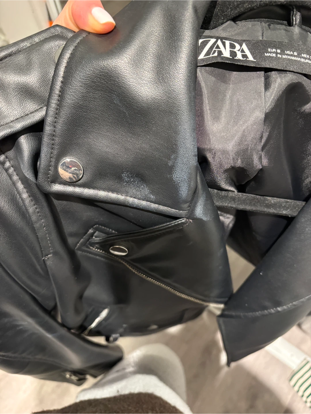 Zara Black Faux Leather Biker Jacket - Size S - photo 3