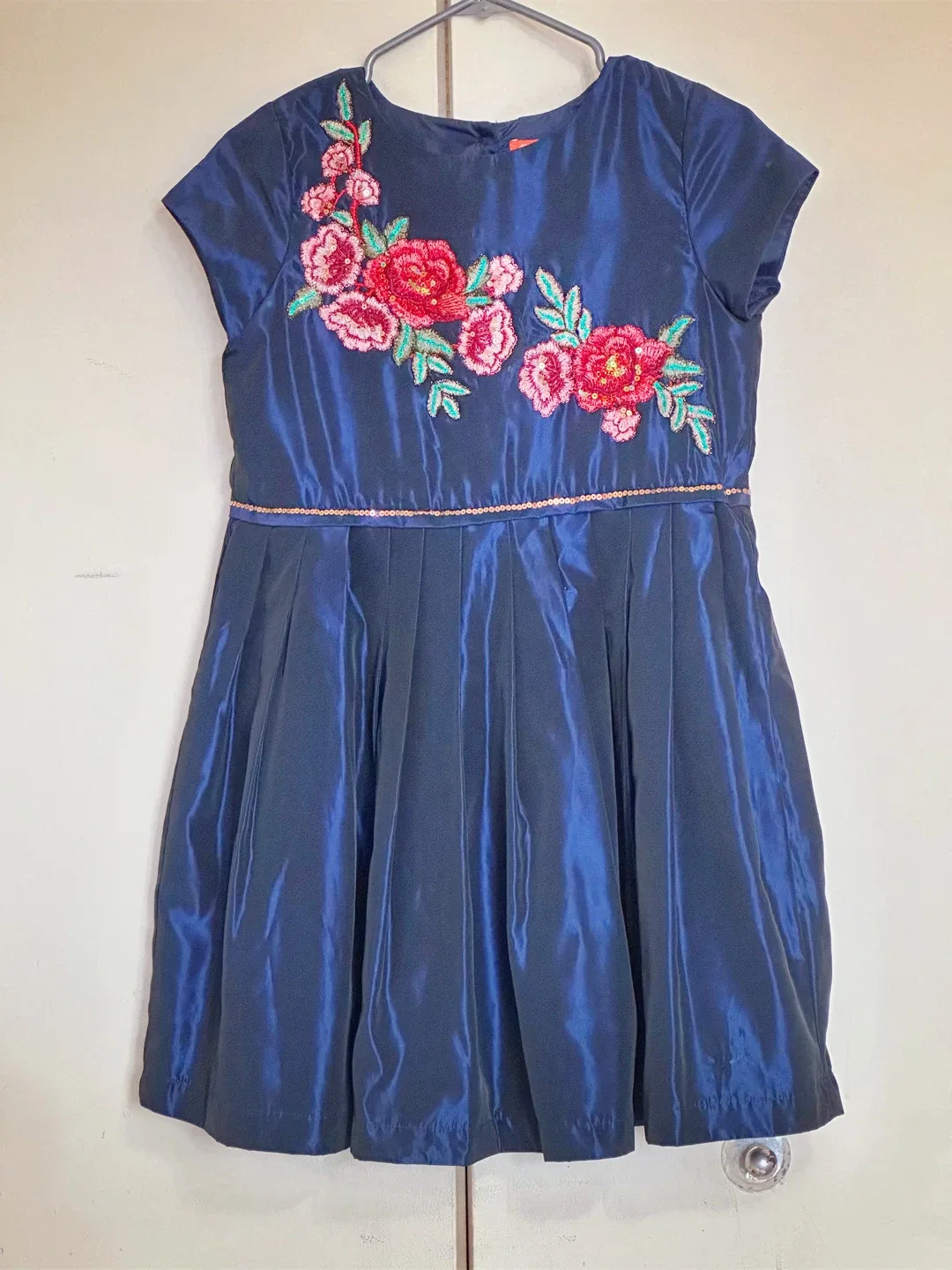 Girls' Dress - Blue with Floral Embroidery