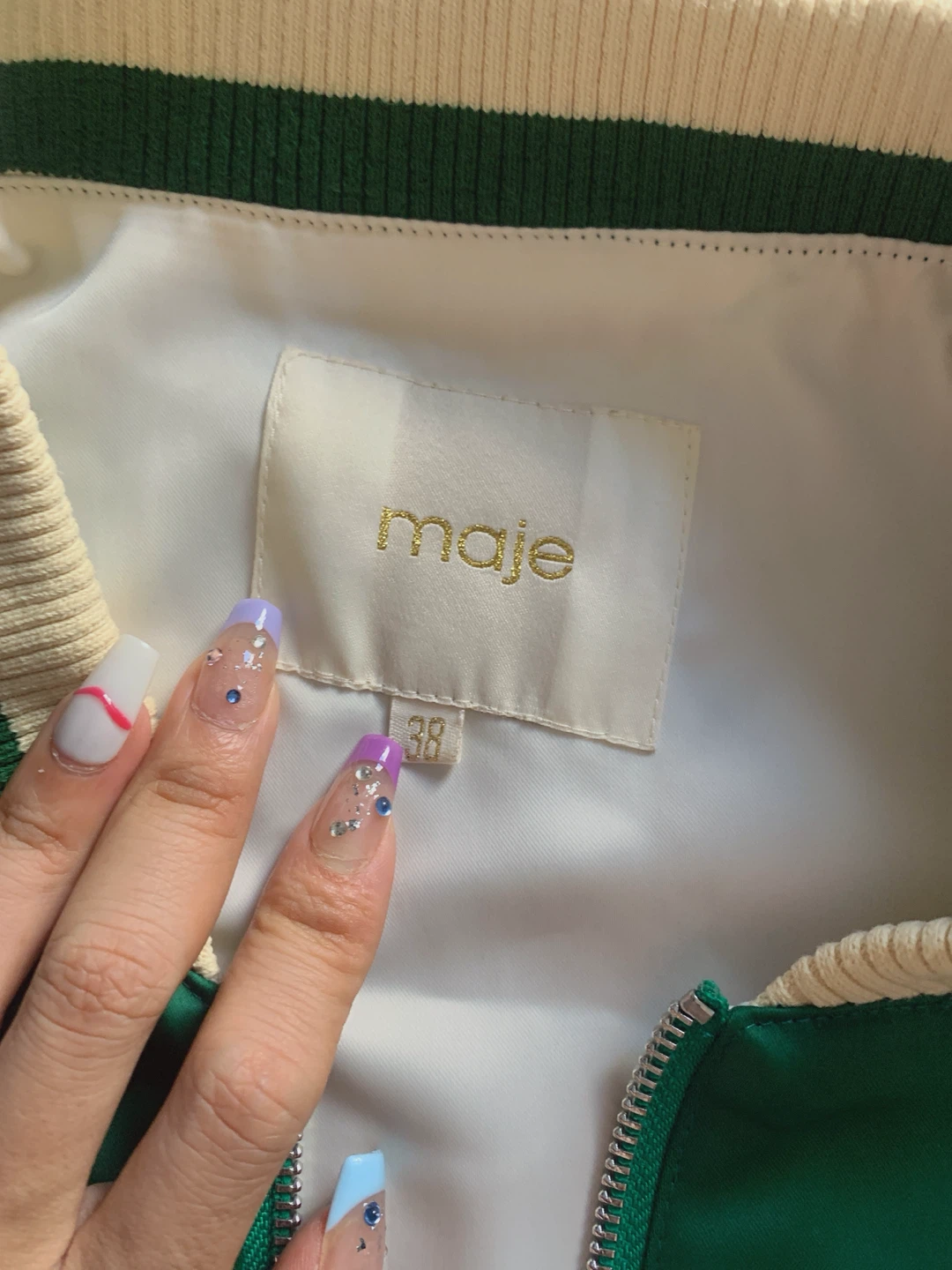MAJE Green Satin Embroidered Bomber Jacket - photo 2