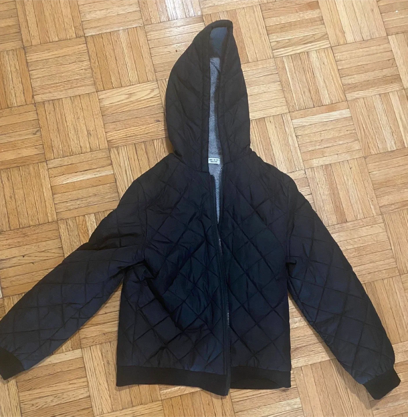 Boys' Black Quilted Hooded Jacket Size 11-12