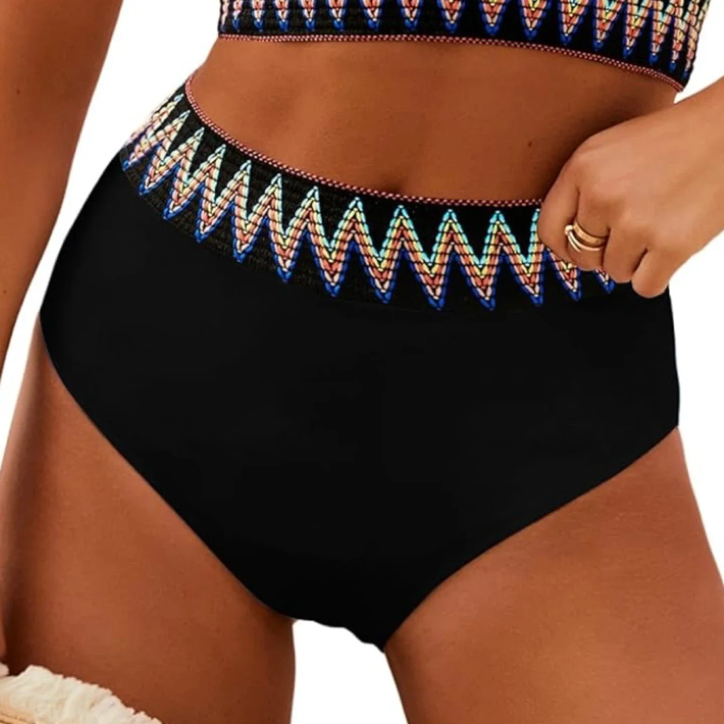 Factme Black High Rise Bikini Swimsuit Bottoms Colorful Trim XXL