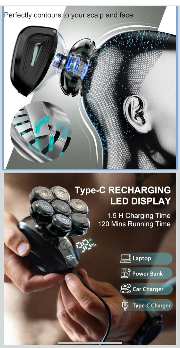 Cyrzi Head Shaver for Bald Men - 7D Rechargeable image indicator(3)