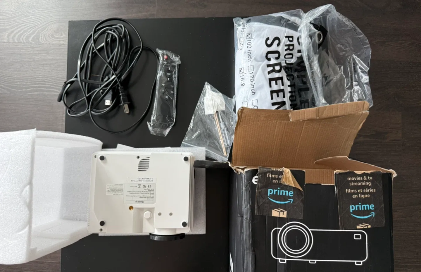 Home Theater LED Projector + Projection Screen