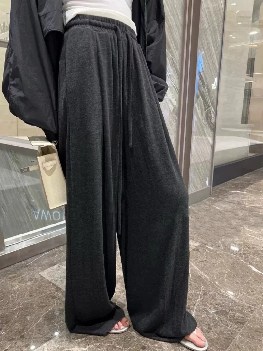 Wide Leg Lounge Pants - Charcoal Grey