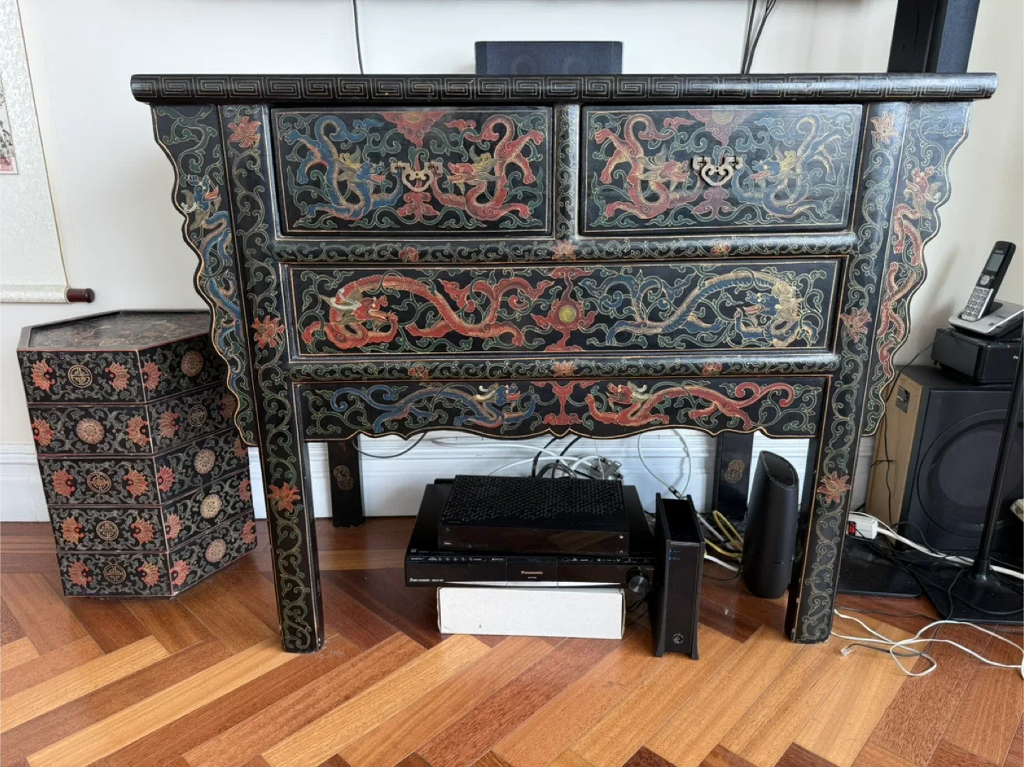Asian Style Black Lacquer Side Table
