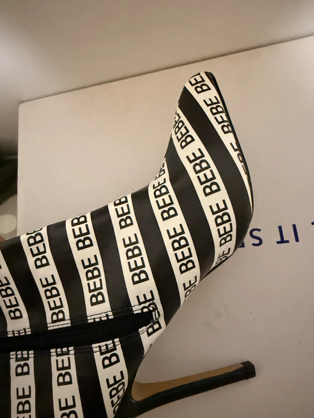 Bebe Black & White Thigh High Boots