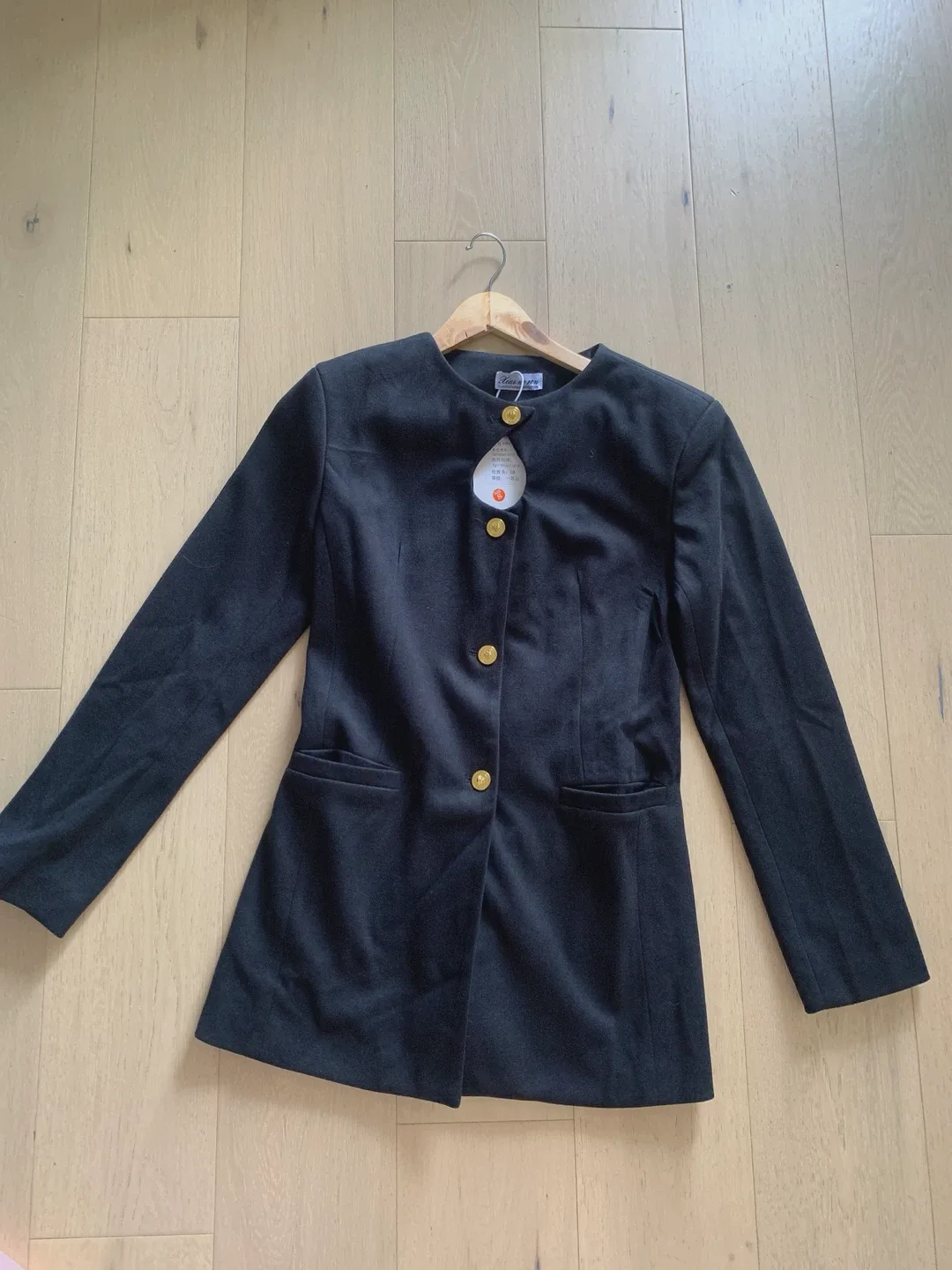 New Black Collarless Button-Up Blazer Dress image indicator(4)