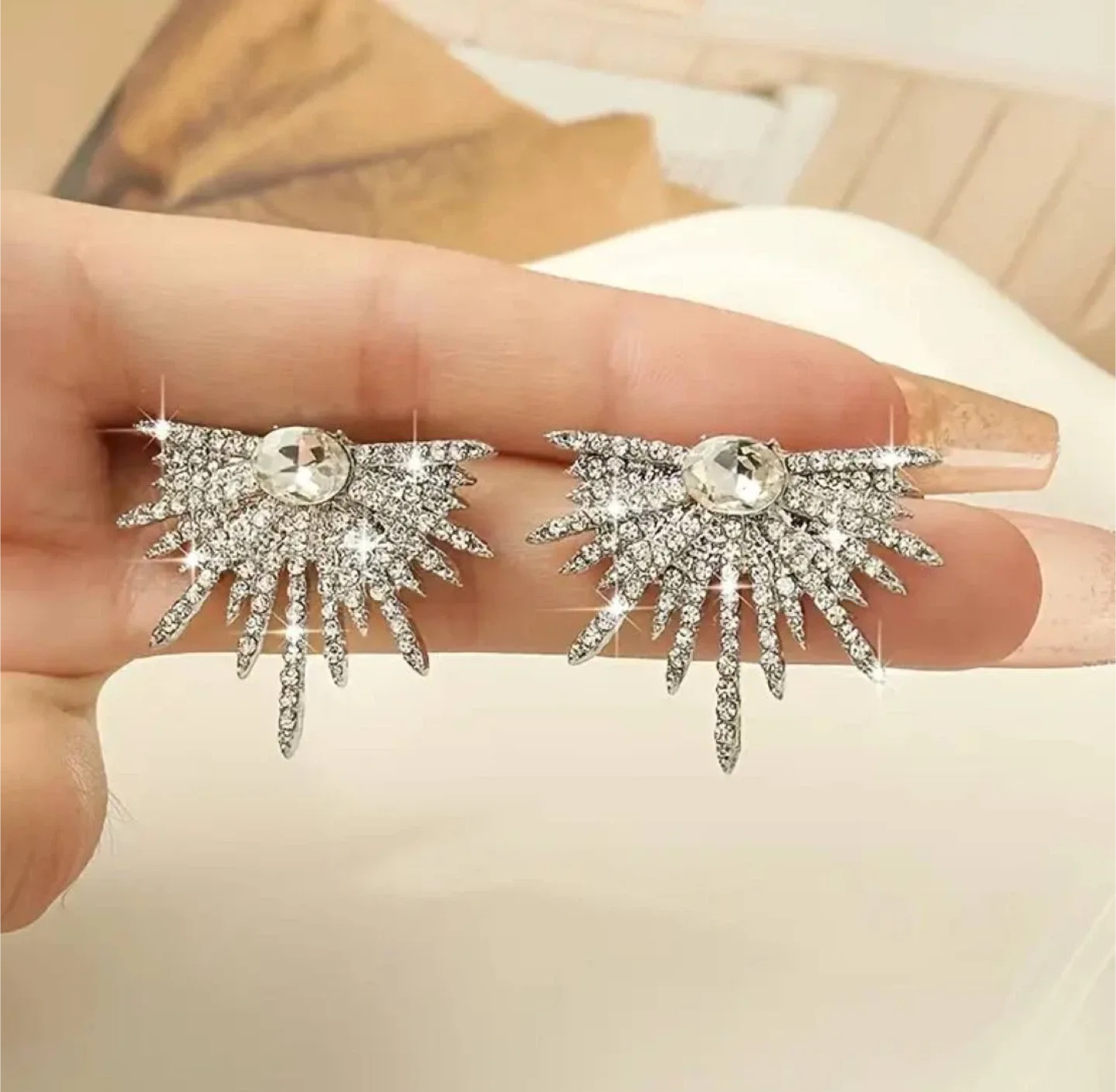 Silver Crystal Starburst Earrings image indicator(3)