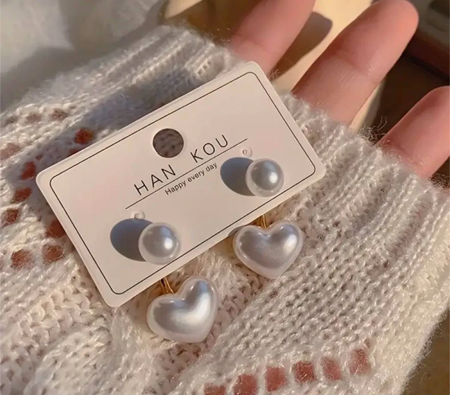 Pearl and Heart Stud Earrings