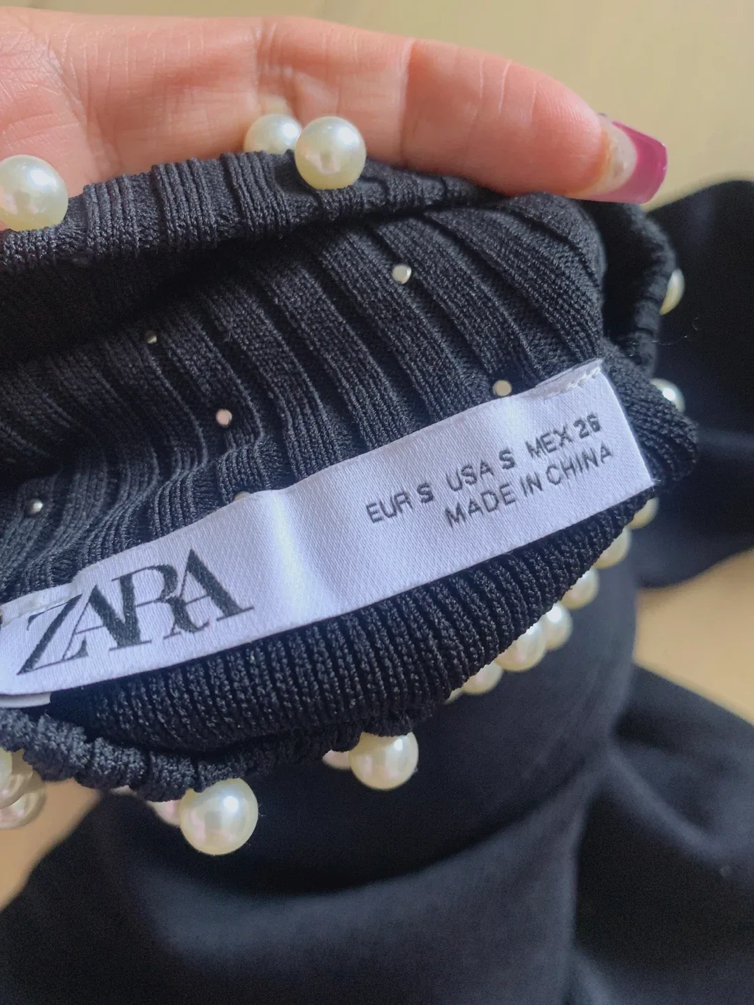 Zara Black Pearl Embellished Dress - Size S image indicator(5)