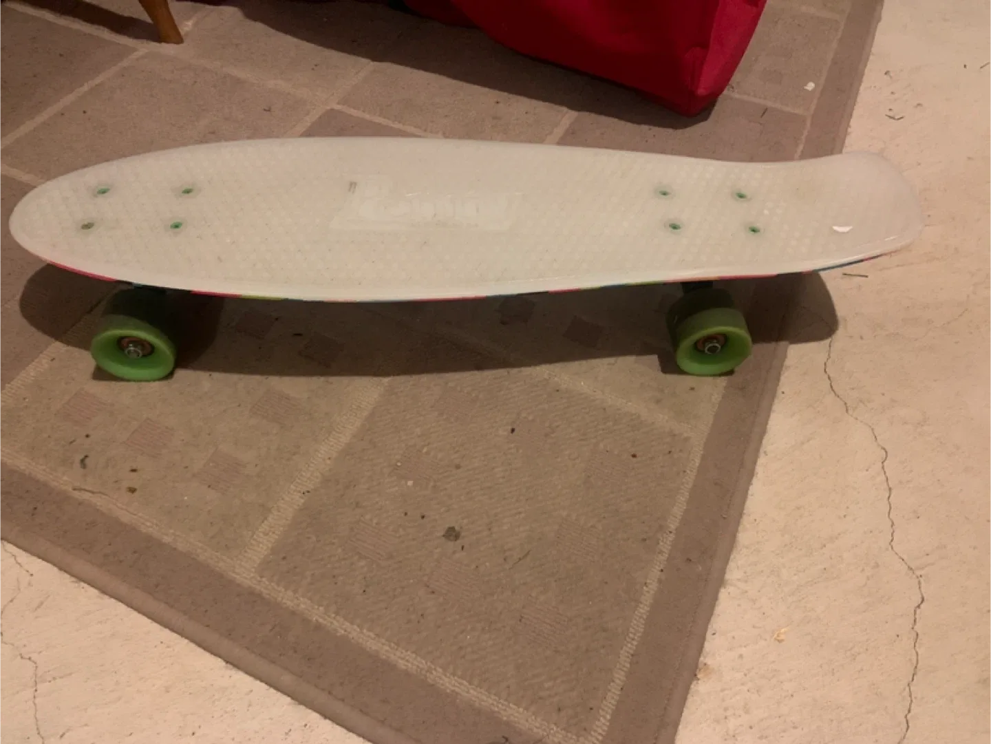 Penny Board Skateboard - White with Green Wheels