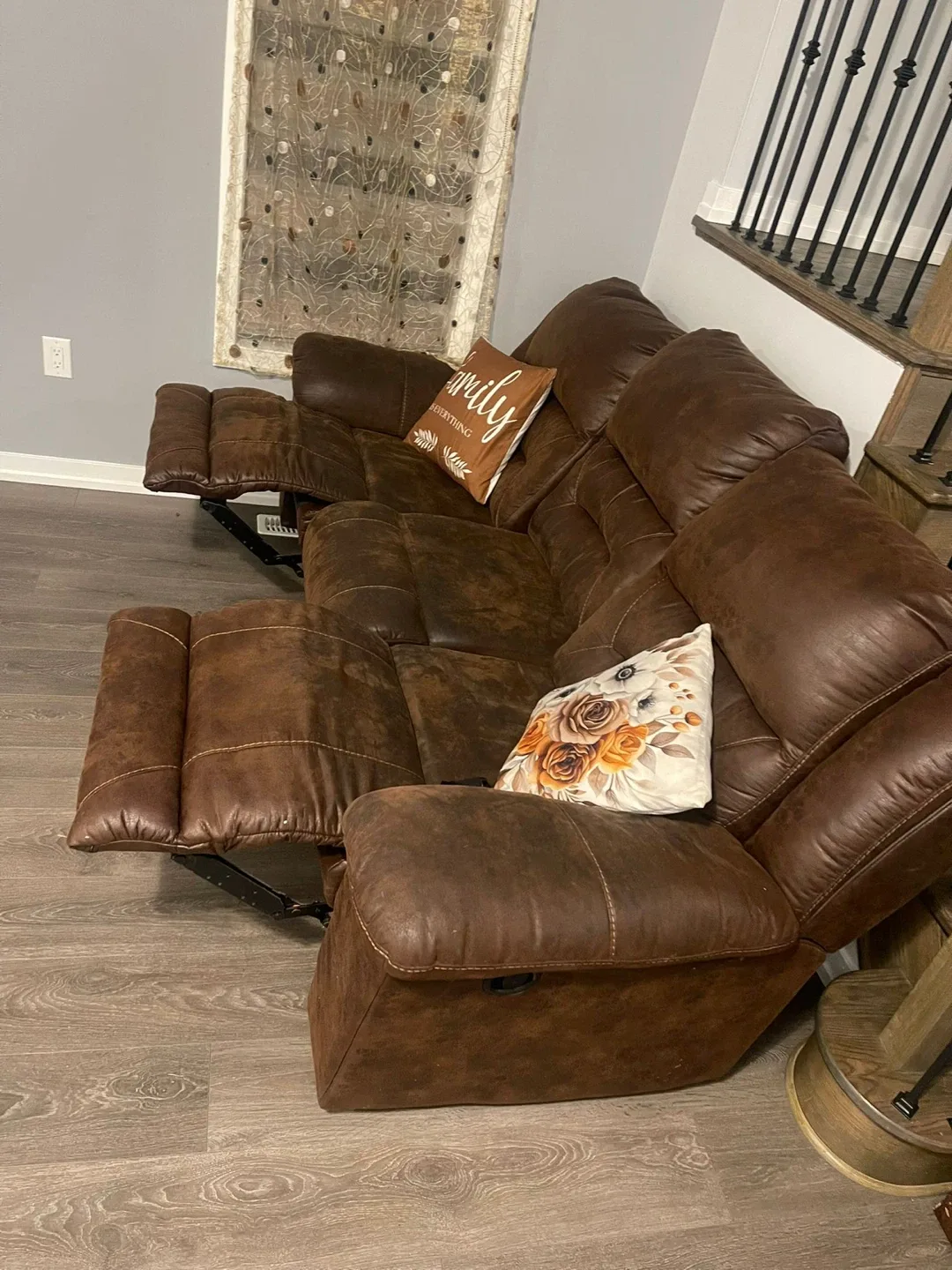 Brown Leather Reclining Sofa