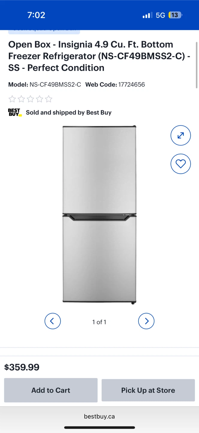 Insignia 4.9 Cu. Ft. Bottom Freezer Refrigerator