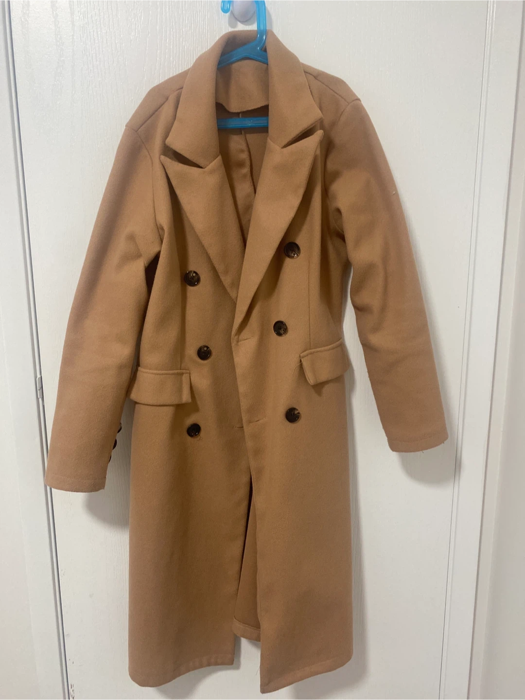 Tan Double-Breasted Wool Coat