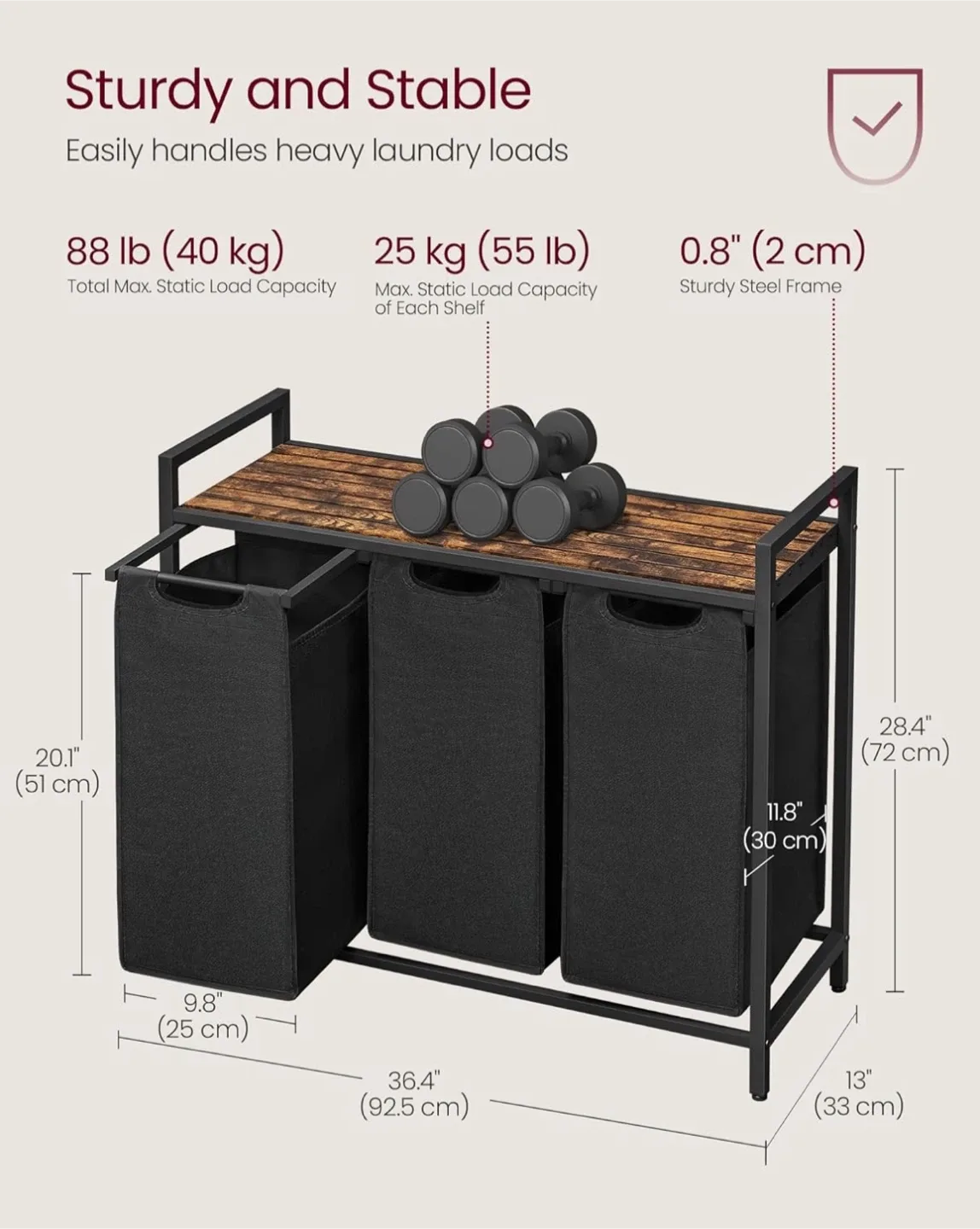 Laundry Hamper Sorter with 3 Pull-Out and Removable Bags image indicator(8)