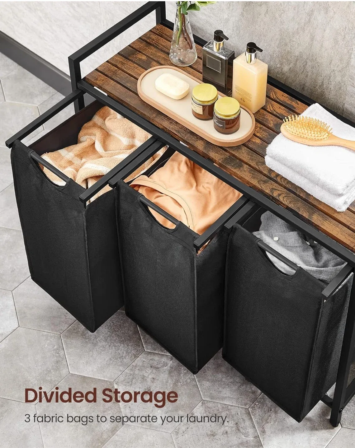 Laundry Hamper Sorter with 3 Pull-Out and Removable Bags image indicator(9)