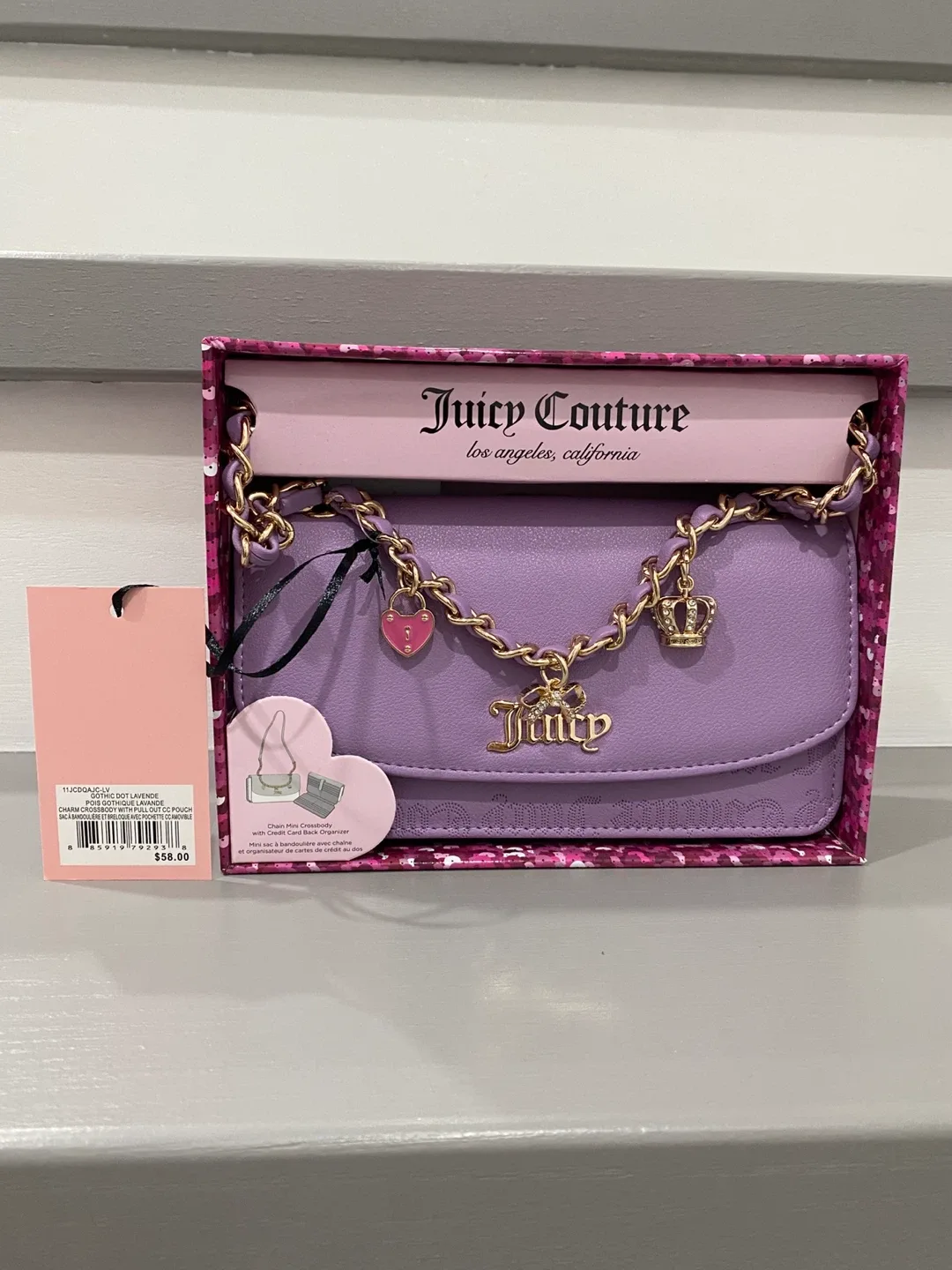 New Juicy Couture Lavender Chain Mini Crossbody Bag
