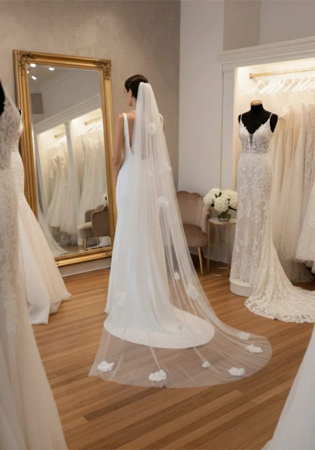 Wedding Veil with Floral Appliqués image indicator(6)