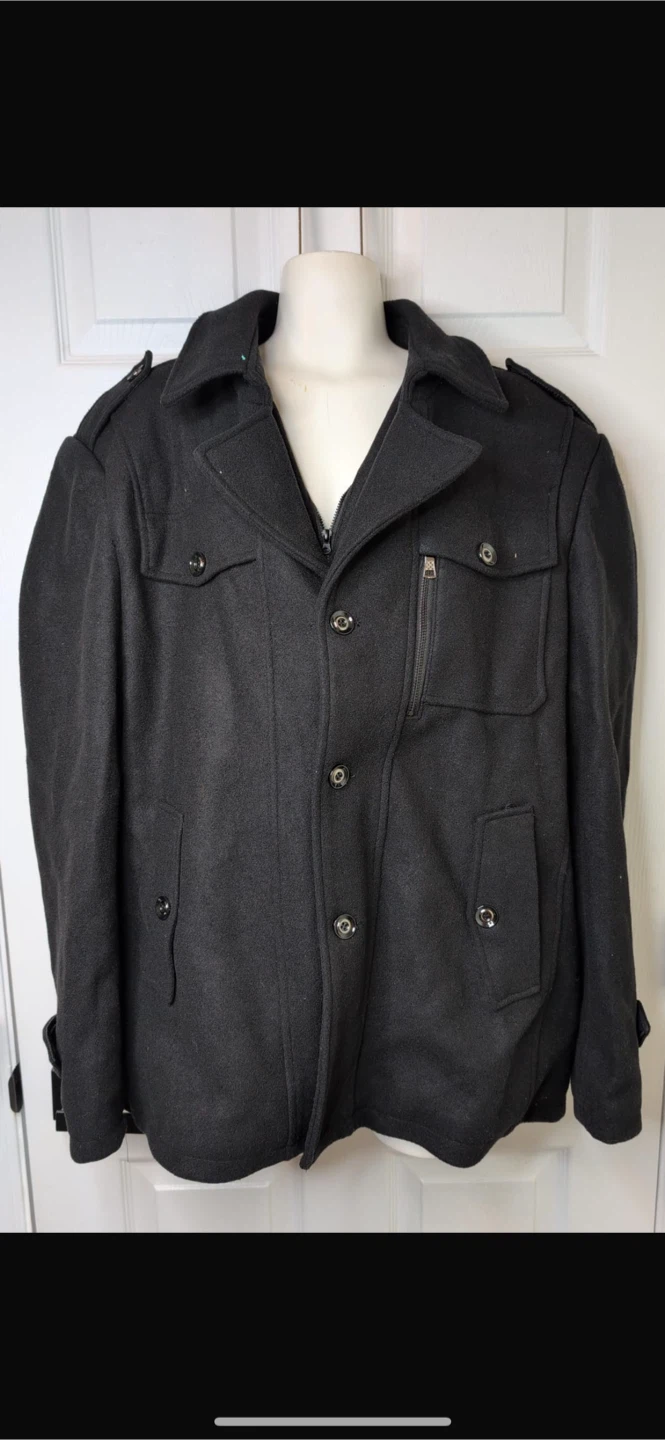 NEW! Men's Slim Fit Wool Blend Peacoat Lined Trench - photo 3