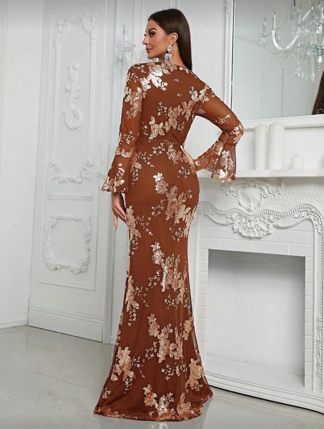 Gorgeous Giffweii Brown Sequin Maxi Dress image indicator(5)