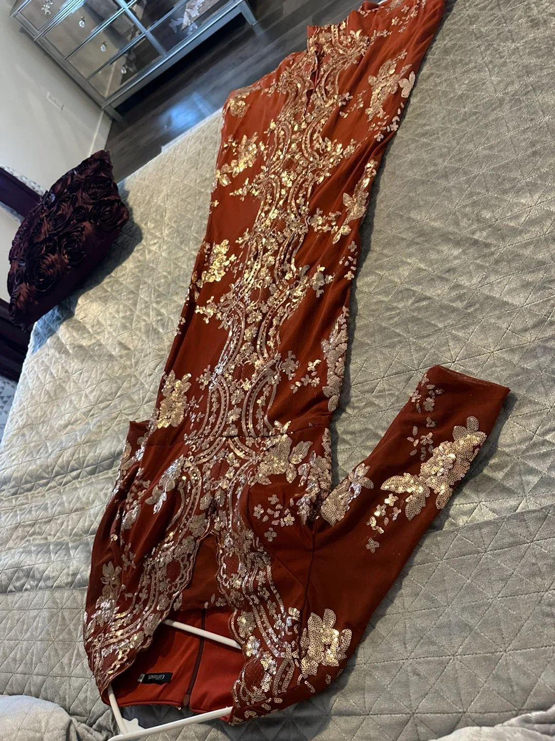 Gorgeous Giffweii Brown Sequin Maxi Dress