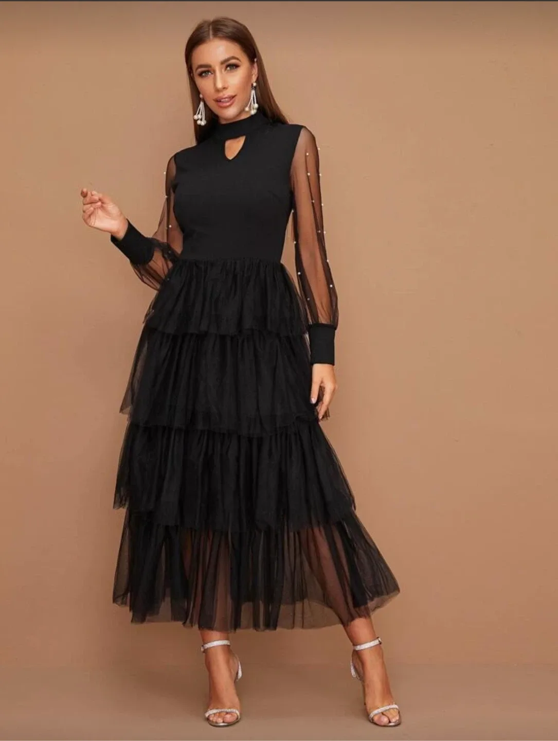 Black Tulle Layered Midi Dress image indicator(6)