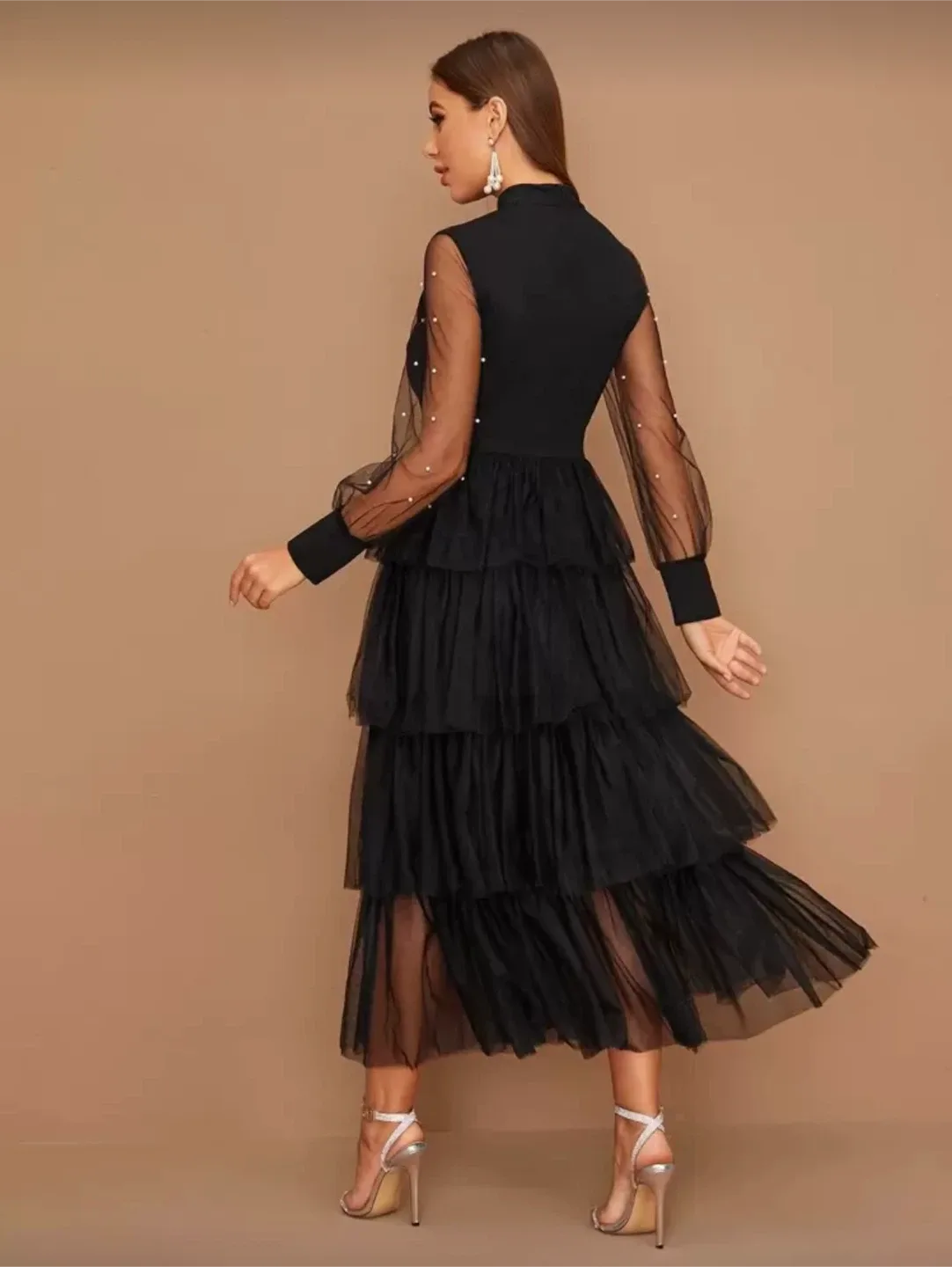 Black Tulle Layered Midi Dress image indicator(5)
