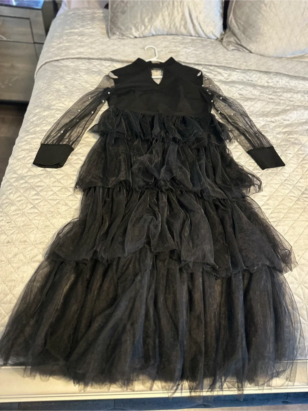 Black Tulle Layered Midi Dress