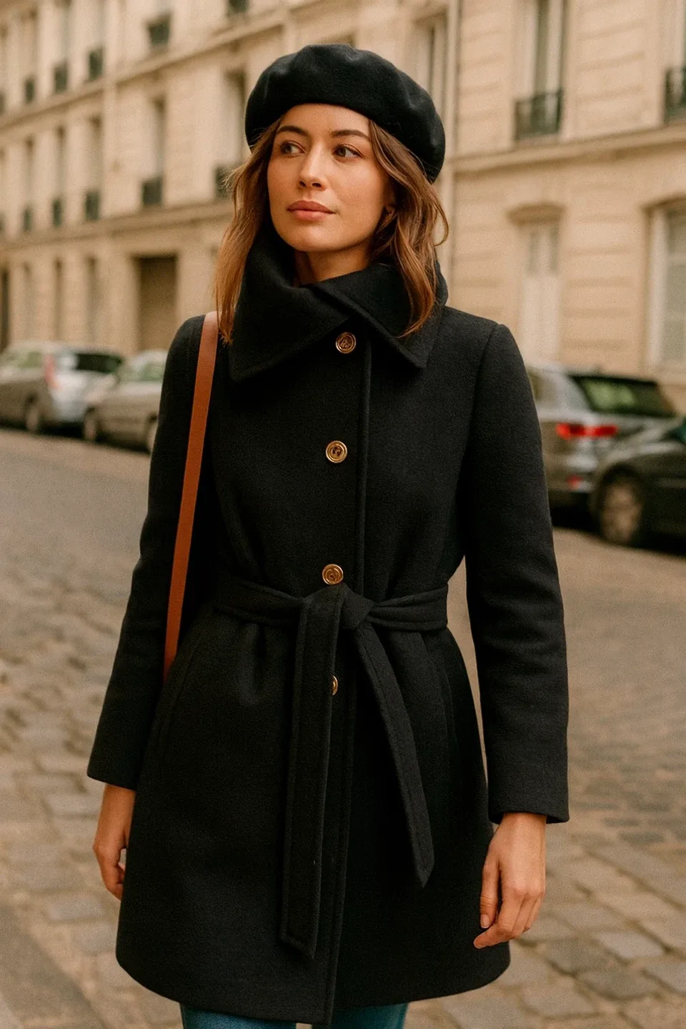 Coach Black Wool Blend Belted Coat