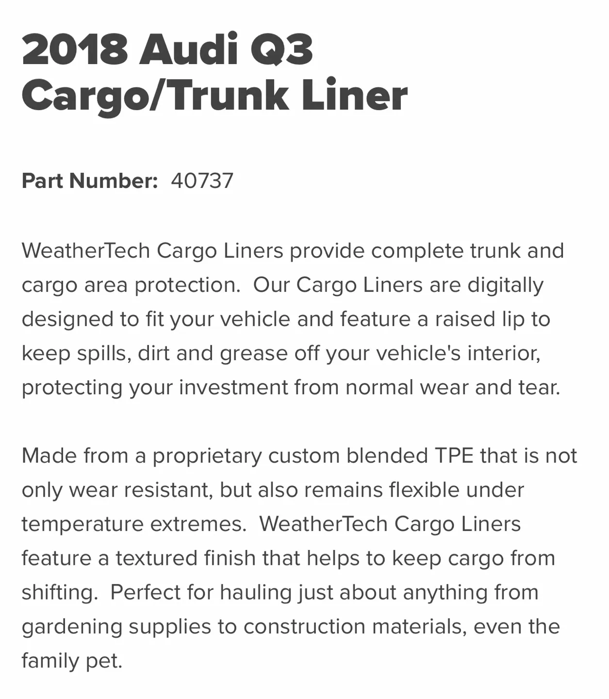 WeatherTech 2018 Audi Q3 Cargo/Trunk Liner - Black