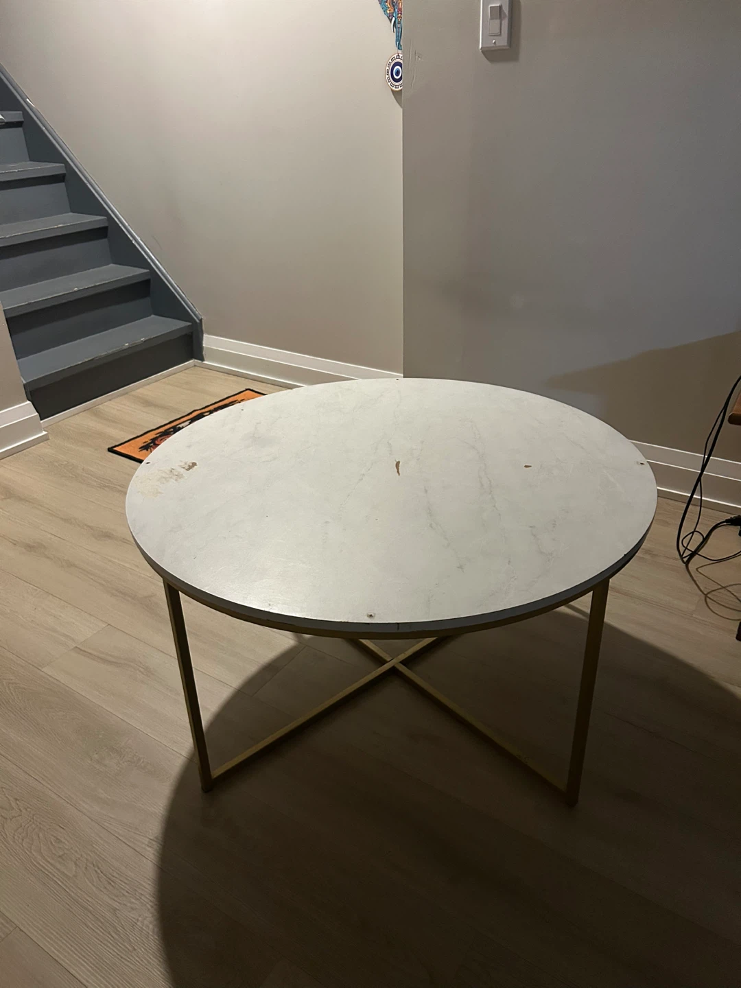 Round Coffee Table - White Marble Top, Gold Legs