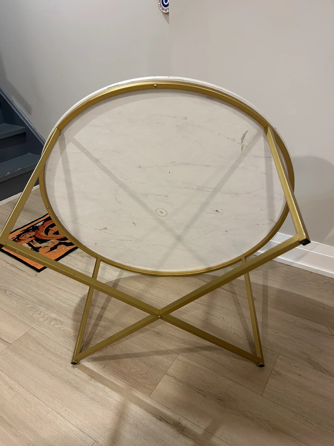 Round Coffee Table - White Marble Top, Gold Legs - photo 2