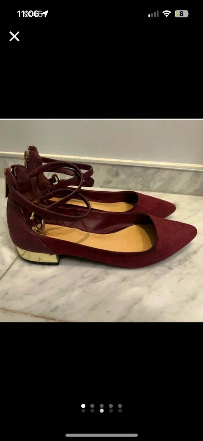 Burgundy Ankle Strap Flats, Size 5
