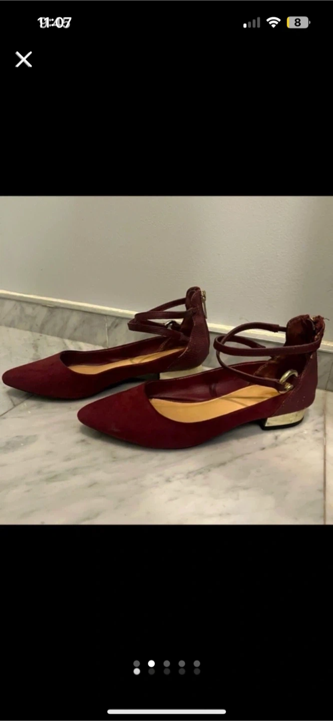 Burgundy Ankle Strap Flats, Size 5 - photo 2