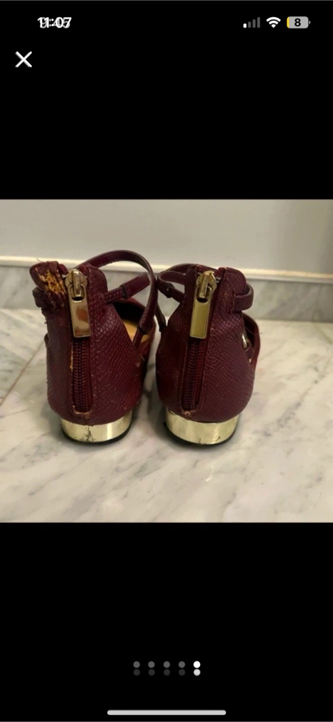 Burgundy Ankle Strap Flats, Size 5 - photo 5