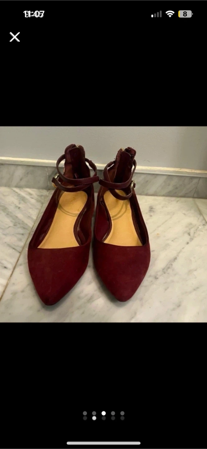 Burgundy Ankle Strap Flats, Size 5 - photo 3