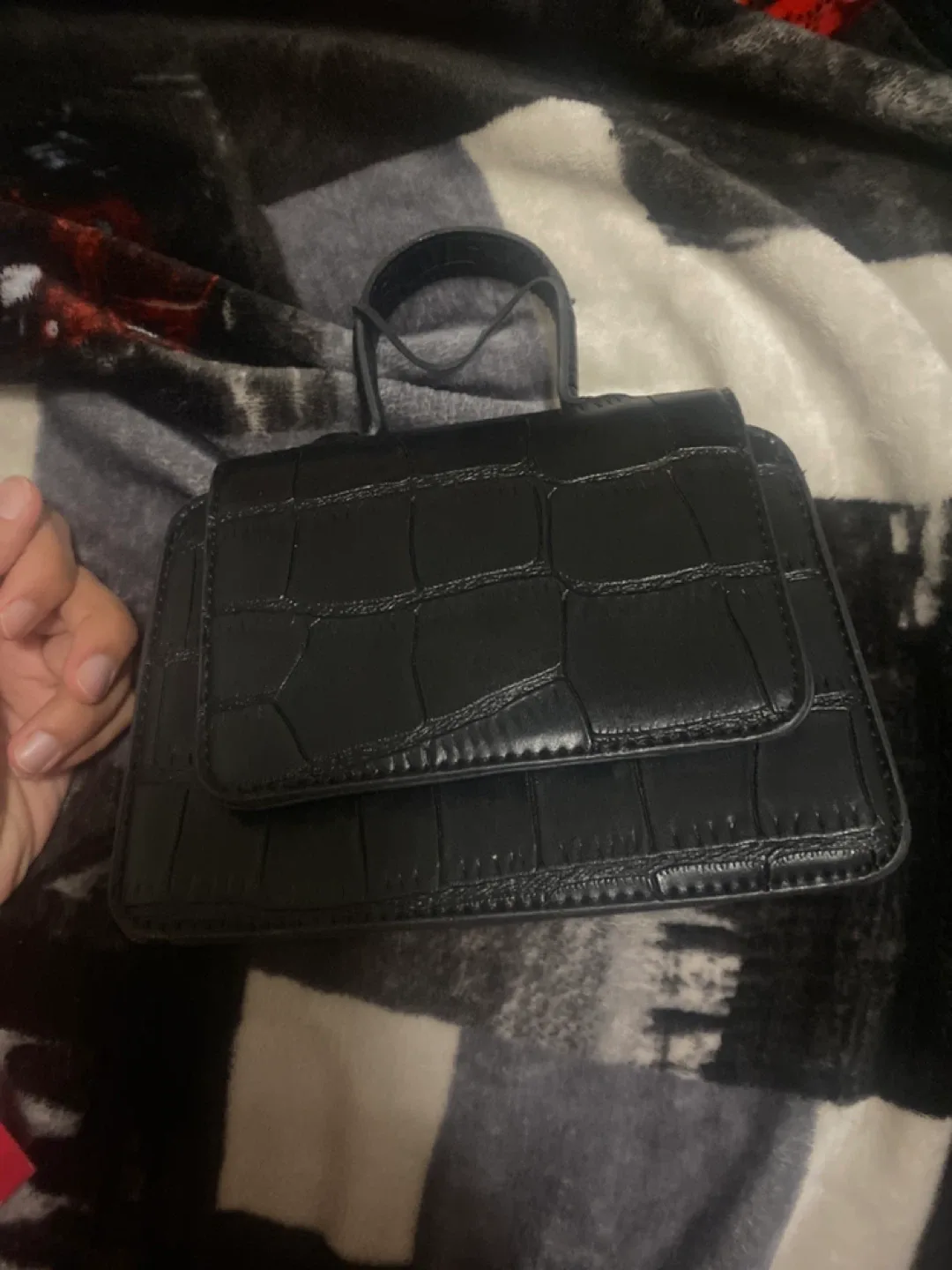 Black Crocodile Pattern Mini Bag