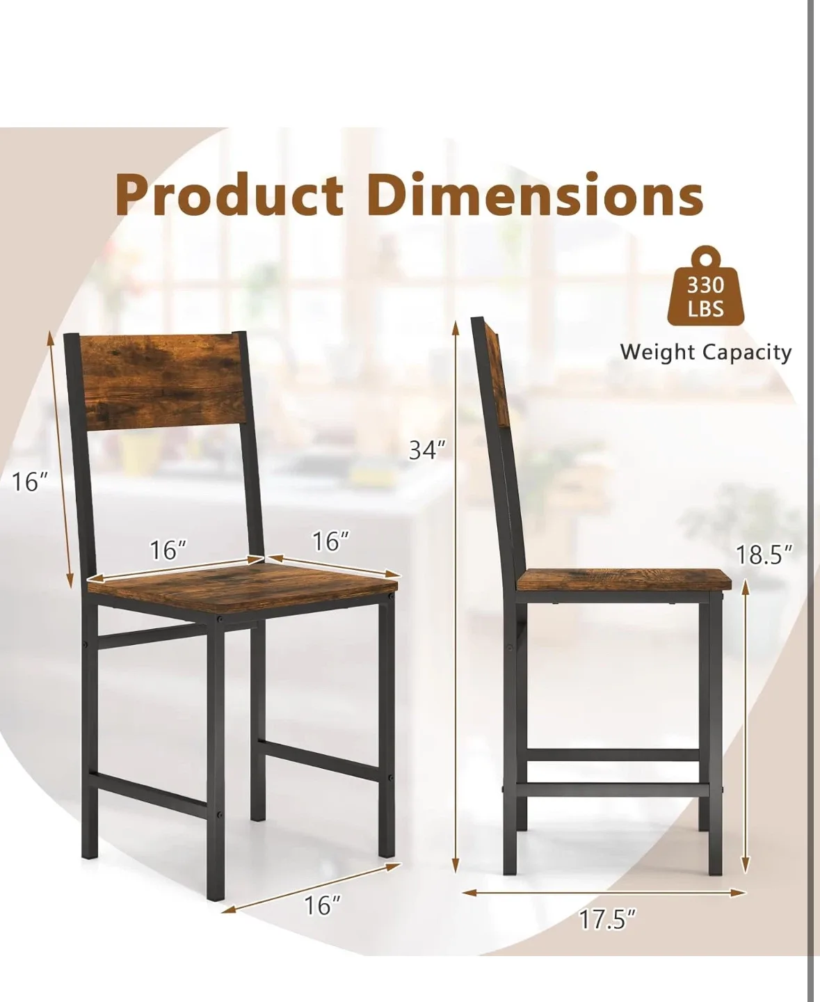 Rustic Brown & Black Metal Dining Chair- 1