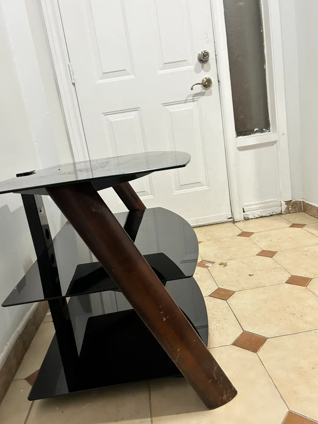 Black Glass TV Stand with Wood Legs image indicator(4)