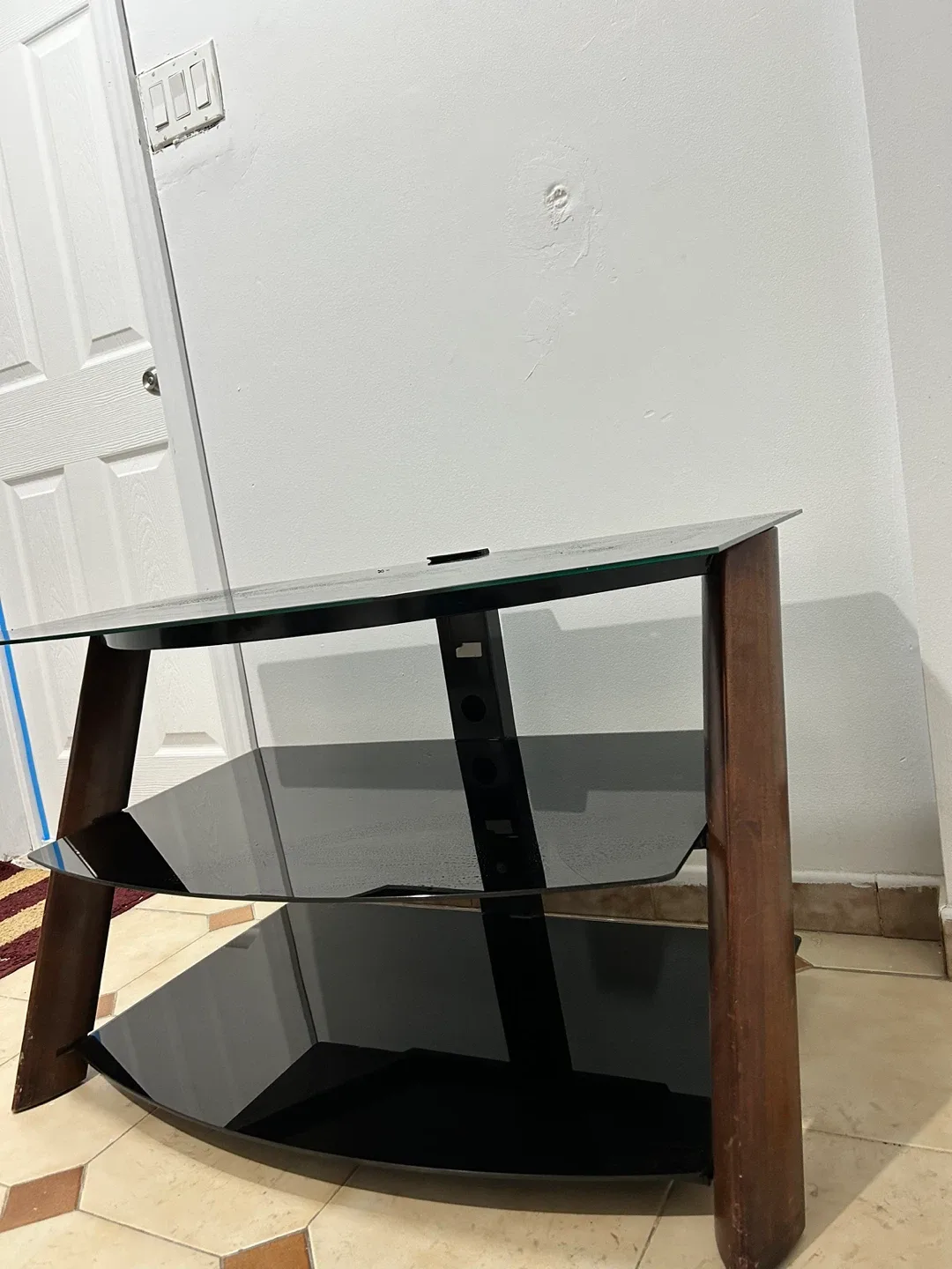 Black Glass TV Stand with Wood Legs image indicator(3)