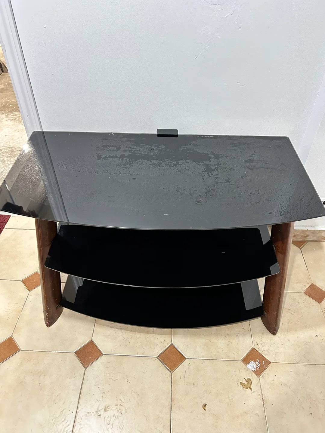 Black Glass TV Stand with Wood Legs image indicator(2)