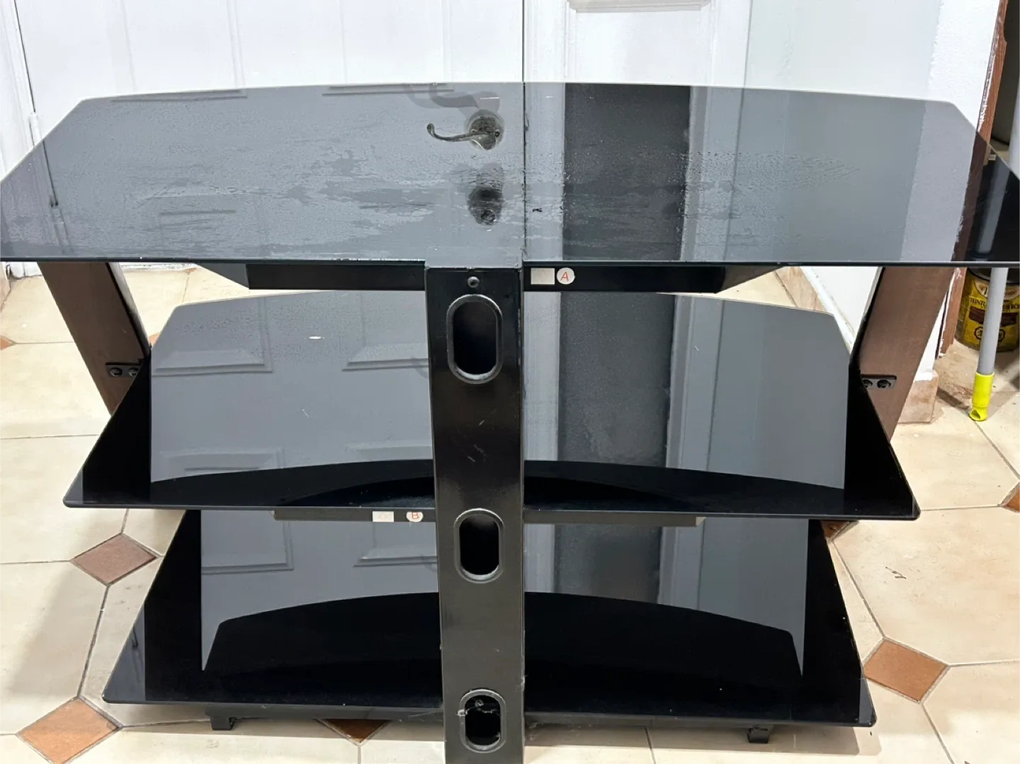 Black Glass TV Stand with Wood Legs image indicator(5)