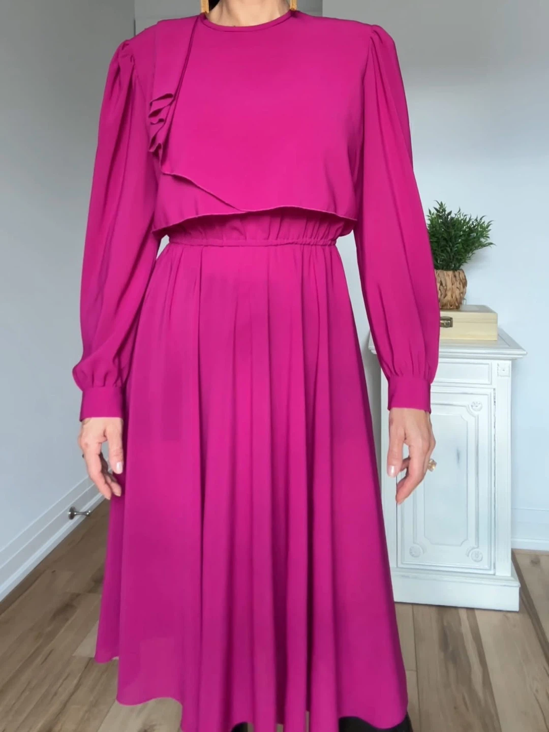 Vintage 70’s Raspberry Red Chiffon Midi Dress - photo 2