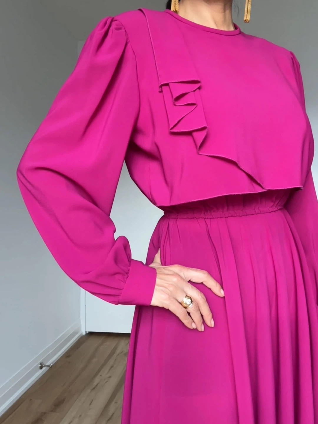 Vintage 70’s Raspberry Red Chiffon Midi Dress - photo 3